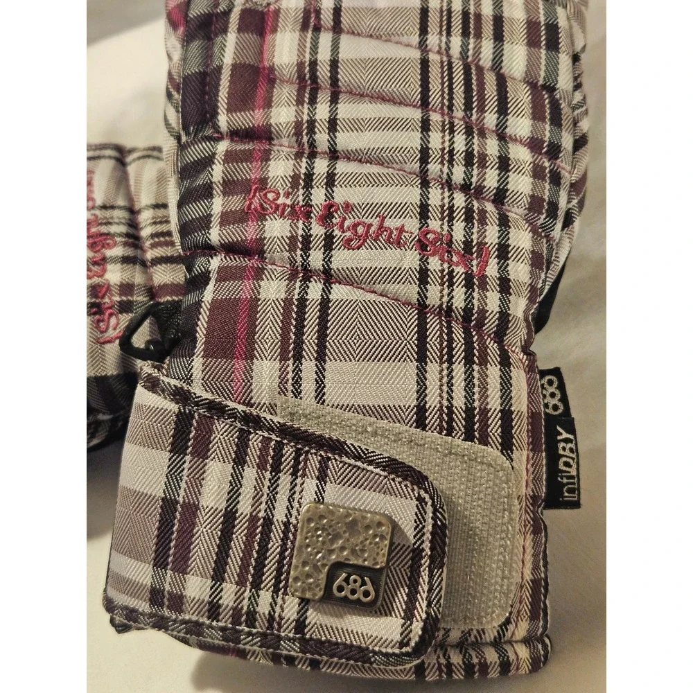 686 Womens infiDRY Plaid Snowboard Ski Gloves Burgundy White Black Size Small